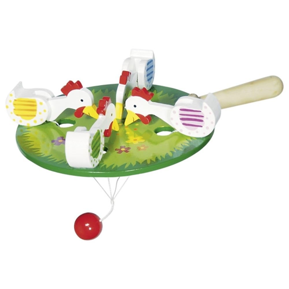 51pdUsz7aYL._SL1000_ Jucarie din lemn 4 gaini care ciugulesc pe suport circular 12cm - imagine 1
