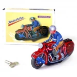 Motocicleta de Colectie din Metal Jucarie Mecanica cu Cheita si Figurina Stil Retro Vintage