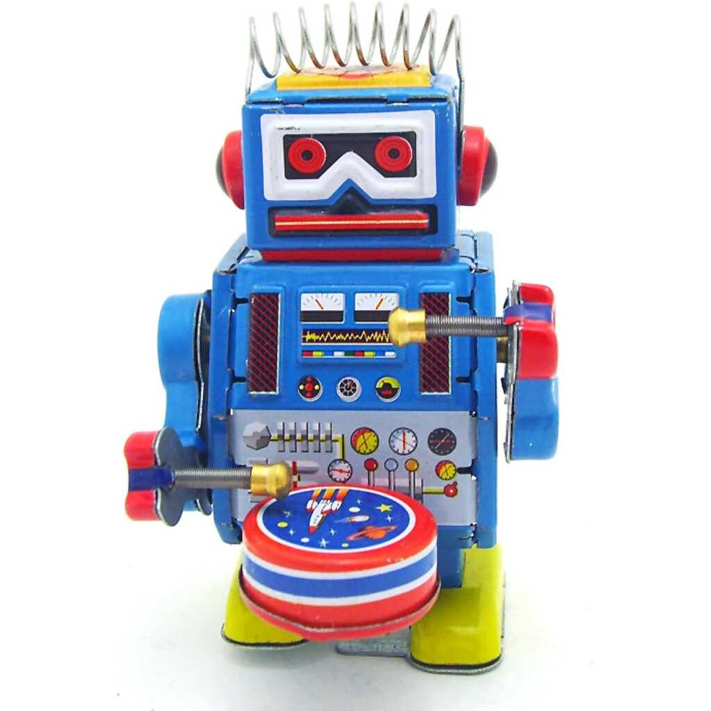 Robotel Tobosar din Metal Jucarie Mecanica cu Cheita Stil Retro Sci-Fi Vintage