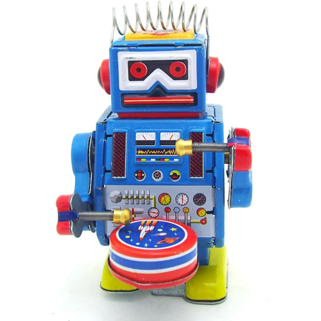 Robotel Tobosar din Metal Jucarie Mecanica cu Cheita Stil Retro Sci-Fi Vintage