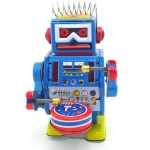 Robotel Tobosar din Metal Jucarie Mecanica cu Cheita Stil Retro Sci-Fi Vintage