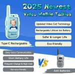 Set statii walkie talkie video copii cu ecran camera si comunicare audio albastru si roz