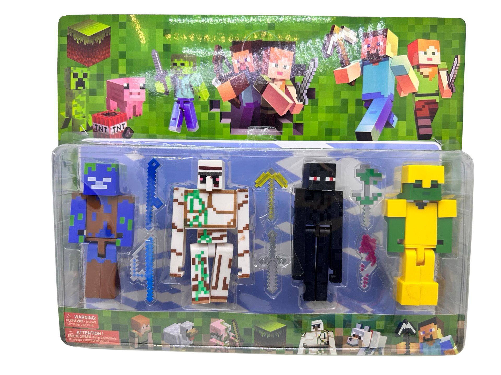 WhatsApp Image 2026-04-09 at 11.43.05 (1) Set 4 figurine 12 cm tip Minecraft Enderman cu accesorii arme si unelte