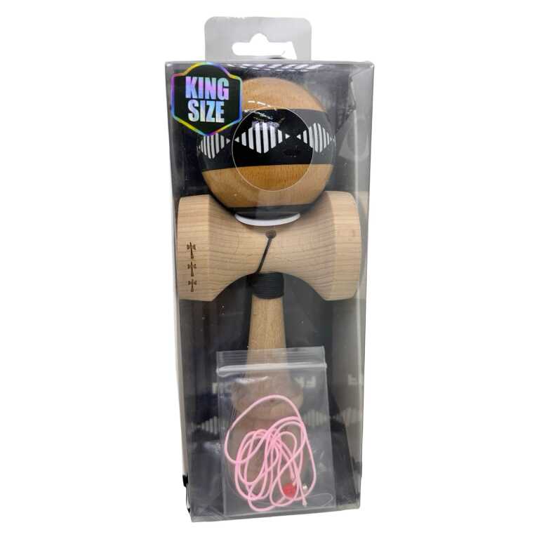 Jucarie Kendama King Size din lemn profesionala cu snur si motive traditionale