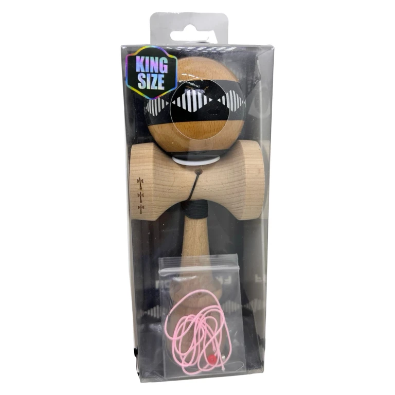 Jucarie Kendama King Size din lemn profesionala cu snur si motive traditionale