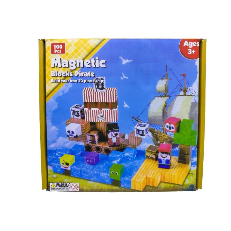 Set cuburi magnetice de construit 100 piese Corabia Piratilor