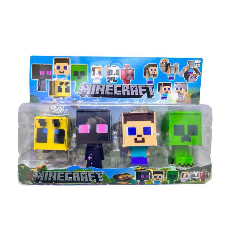 Set 4 Figurine Tip Minecraft POP – Personaje Pixelate pentru Copii 10 cm