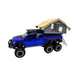 Macheta Ford Raptor albastru 6x6 Camper 1:24 replica metal lumini si sunete usa deschisa si compartiment detasabil