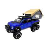 Macheta Ford Raptor albastru 6x6 Camper 1:24 replica metal lumini si sunete usa deschisa si compartiment detasabil - imagine 4