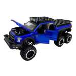 Macheta Ford Raptor albastru 6x6 Camper 1:24 replica metal lumini si sunete usa deschisa si compartiment detasabil - imagine 8