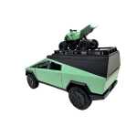 Macheta Tesla Cybertruck Camper verde cu ATV 1:24 replica metal lumini si sunete deschidere compartiment - imagine 5