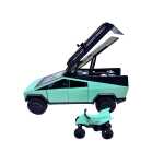 Macheta Tesla Cybertruck Camper verde cu ATV 1:24 replica metal lumini si sunete deschidere compartiment - imagine 9