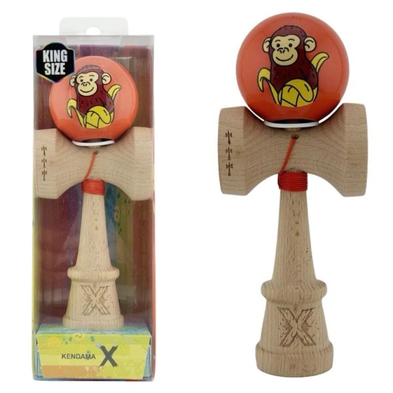 Jucarie Kendama King Size Originala din lemn model Maimuta joc indemanare bila cu snur