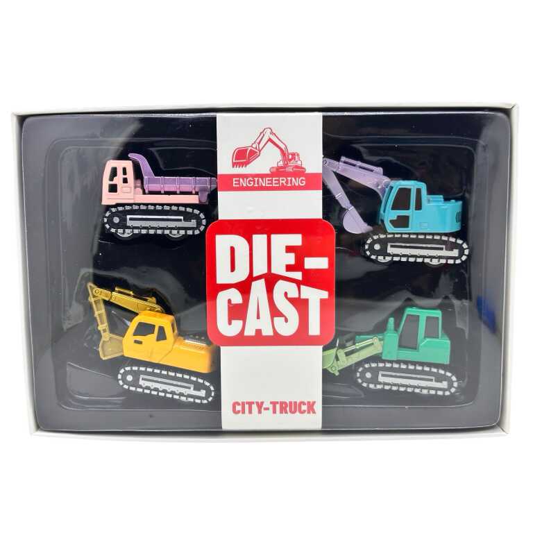 Set utilaje constructii 4 bucati machete metal excavator si basculanta jucarie copii