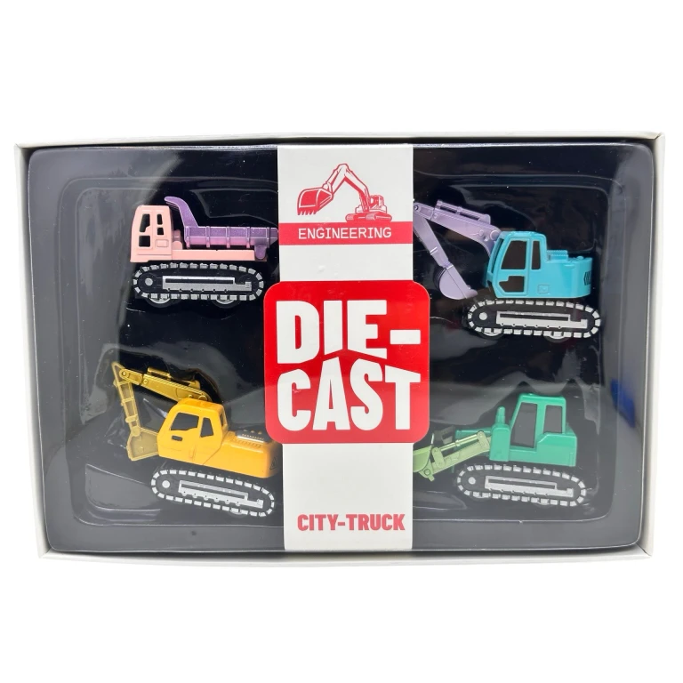 Set utilaje constructii 4 bucati machete metal excavator si basculanta jucarie copii