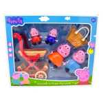 Set figurine familie Peppa Pig cu carucior jucarie copii accesorii incluse 6 piese
