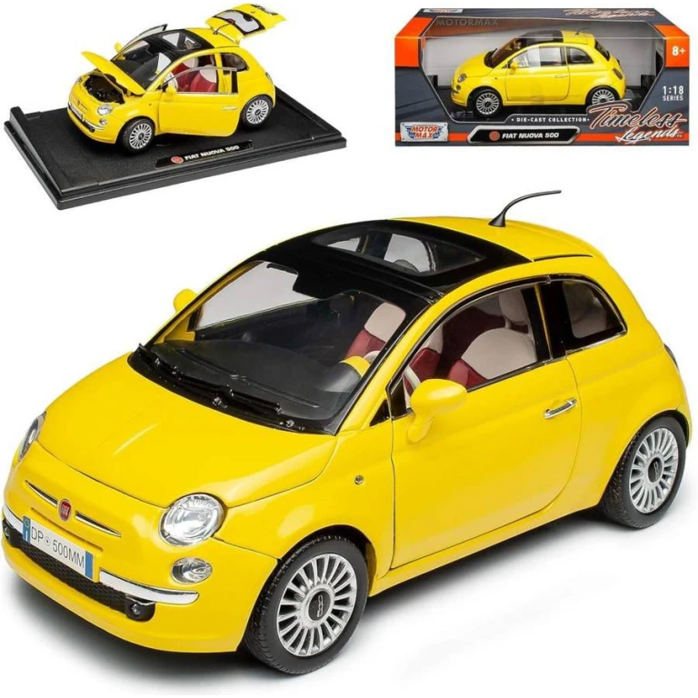 Macheta Fiat 500 Motormax 2009 1:24 replica metal galben