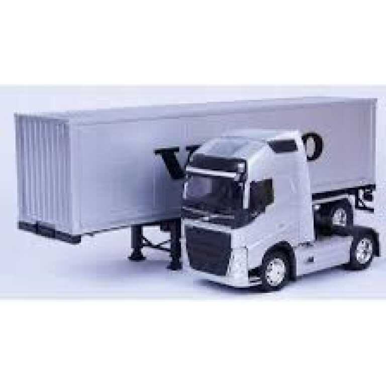Macheta Cap Tir Volvo FH 4x2 cu remorca 1:32 replica metal argintiu