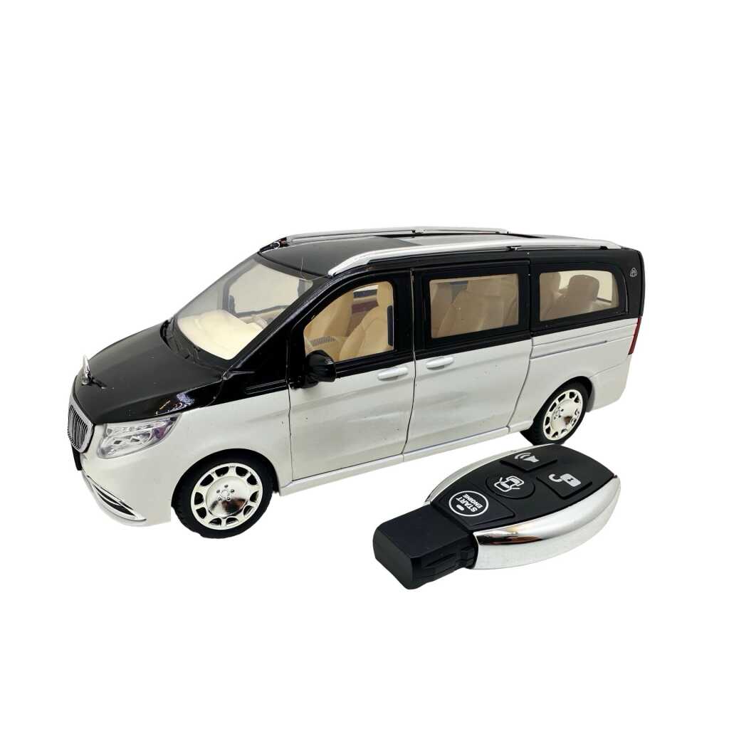Macheta Mercedes Maybach V-Class alb negru 1:24 replica metal lumini si sunete usi laterale actionate din telecomanda