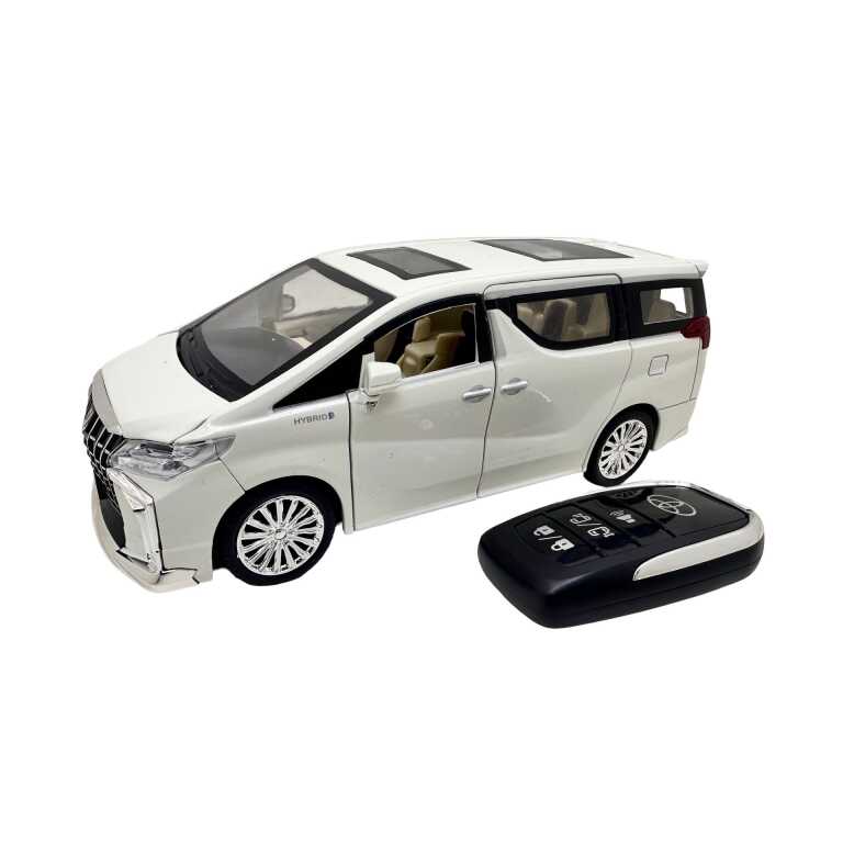 Macheta Toyota Alphard Executive Lounge alba 1:24 telecomanda replica metal lumini si sunete usi laterale electrice