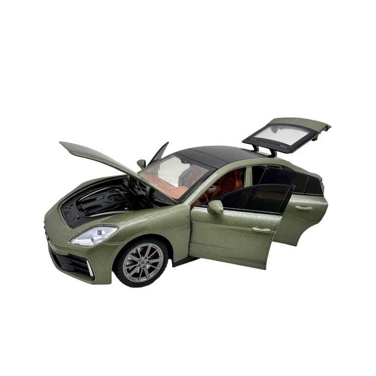 Macheta Porsche Panamera 1:24 replica metal verde lumini si sunete usi deschise capota portbagaj