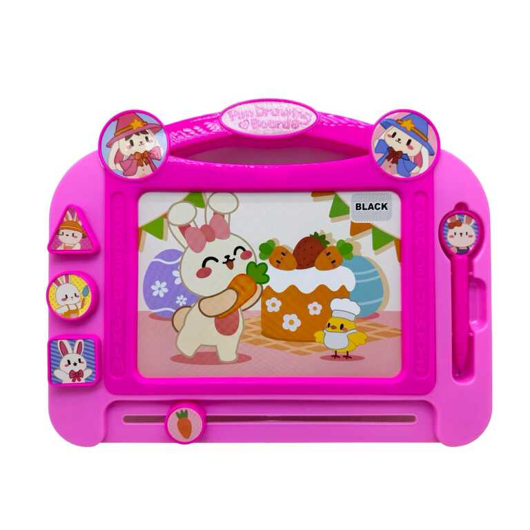 Tablita de desen magnetica roz pentru copii cu stilou si forme distractive