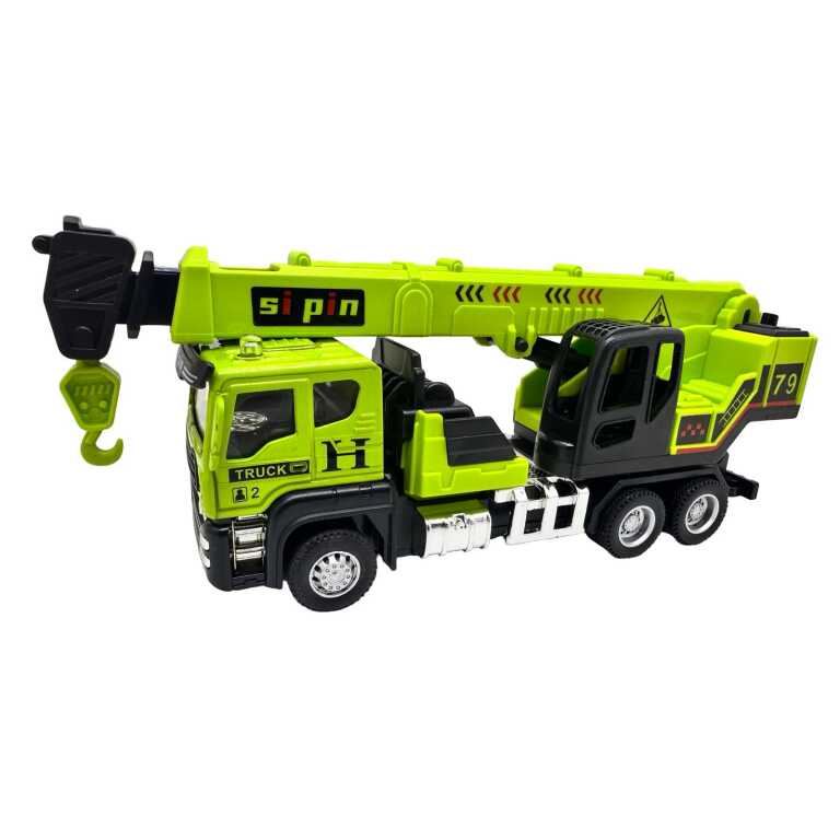 Macheta camion macara 17 cm metal si plastic brat extensibil carlig functional sunete si lumini