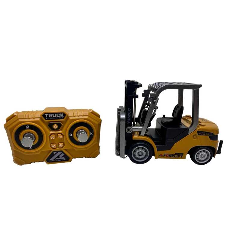 Macheta Stivuitor cu telecomanda si remorca 1:64 replica metal lumini si sunete palet inclus incarcare USB