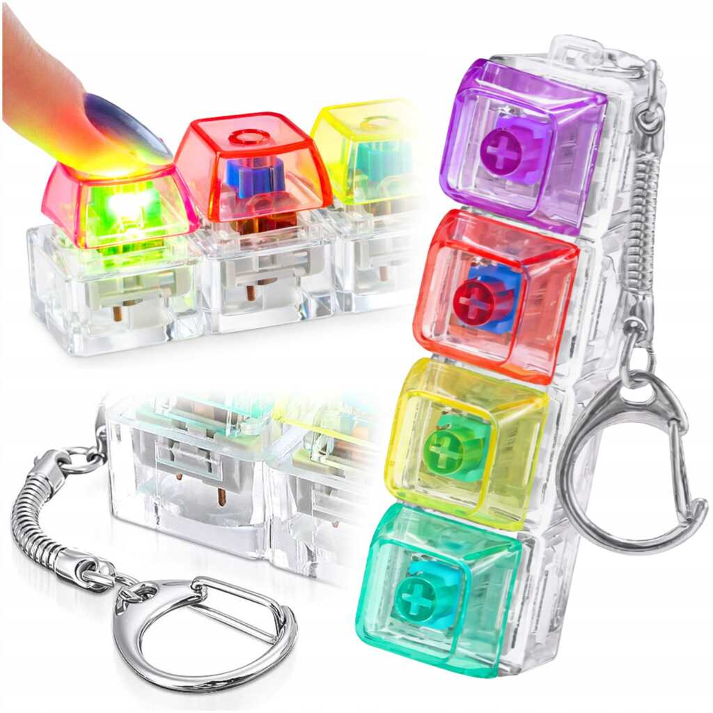 Breloc tastatura mecanica mini RGB lumini LED antistres clicky Korbi fidget toy 10cm