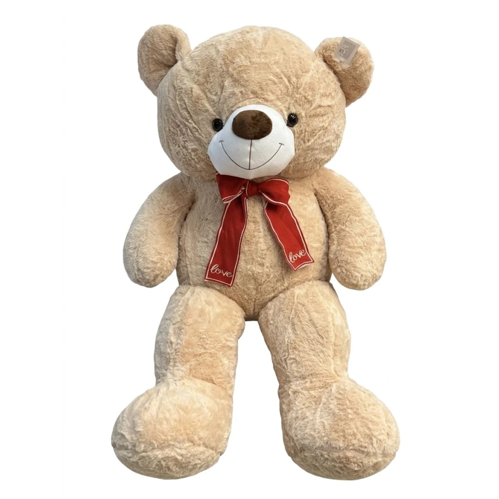 Urs de plus urias maro cu funda rosie 110 cm cu funda eleganta
