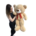 Urs de plus urias maro cu funda rosie 110 cm cu funda eleganta