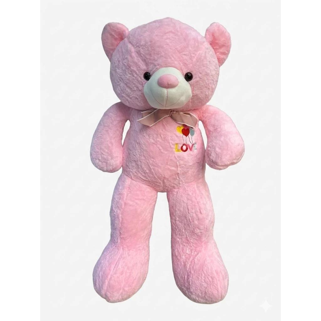 Urs de plus urias roz 110 cm model Love cu baloane si funda