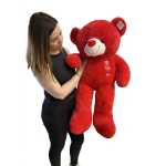 Urs de plus urias rosu 100 cm cu inimioare brodate si mesaj Love Descriere Produs