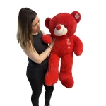 Urs de plus urias rosu 100 cm cu inimioare brodate si mesaj Love Descriere Produs