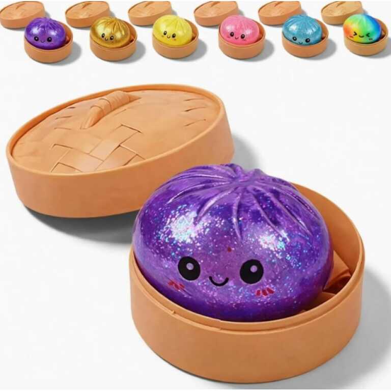 Jucarie antistres Squishy Dumpling cu sclipici si recipient 6cm