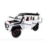 Macheta spectaculoasa inspirata de celebrul Mercedes G-Class AMG 6x6, realizata la scara 1:22, cu design premium, detalii realiste si multiple functii interactive. Modelul impresioneaza prin aspectul robust off-road, interiorul detaliat si efectele speciale de lumini, sunete si spray. Caroseria este realizata din metal die-cast, iar usile, capota si portbagajul se deschid pentru o experienta autentica. Efectul special de “spray” iluminat ofera un plus de realism si atractivitate. Caracteristici: Model SUV off-road stil Mercedes G-Class AMG Scara 1:22 Caroserie metalica die-cast Lumini si sunete interactive Efect spray iluminat Functie pull back Usi fata/spate functionale Capota motorului se deschide Portbagaj spate functional Interior detaliat maro Roti sport cu aspect premium Culoare: alb cu accente negre Dimensiuni aproximative: Lungime: aproximativ 22-24 cm Avantaje: Design realist si modern Ideal pentru colectie sau joaca Perfect pentru pasionatii de SUV-uri premium Efecte speciale impresionante Cadou excelent pentru copii si colectionari Functioneaza cu baterii (incluse/in functie de lot). Recomandata copiilor peste 3 ani.