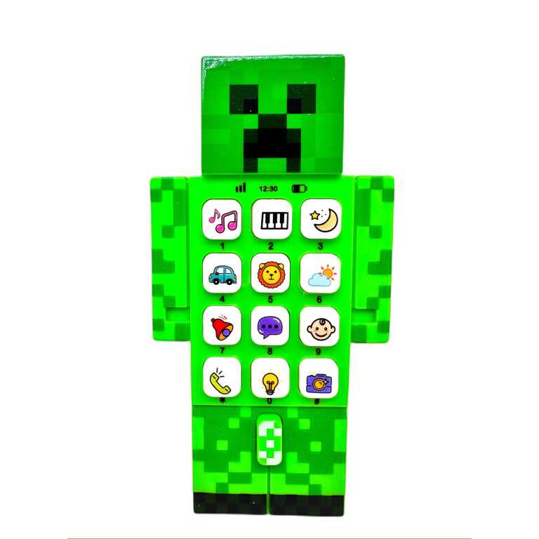 Telefon minecraft de Jucarie Creeper Pixel Verde cu sunete si lumini