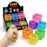 Cub Antistres Glitter Ice Cube Jucarie Senzoriala Squishy Din Gel Elastic 4x4cm - imagine 2