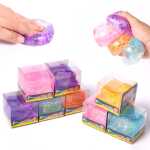 Cub Antistres Glitter Ice Cube Jucarie Senzoriala Squishy Din Gel Elastic 4x4cm - imagine 3