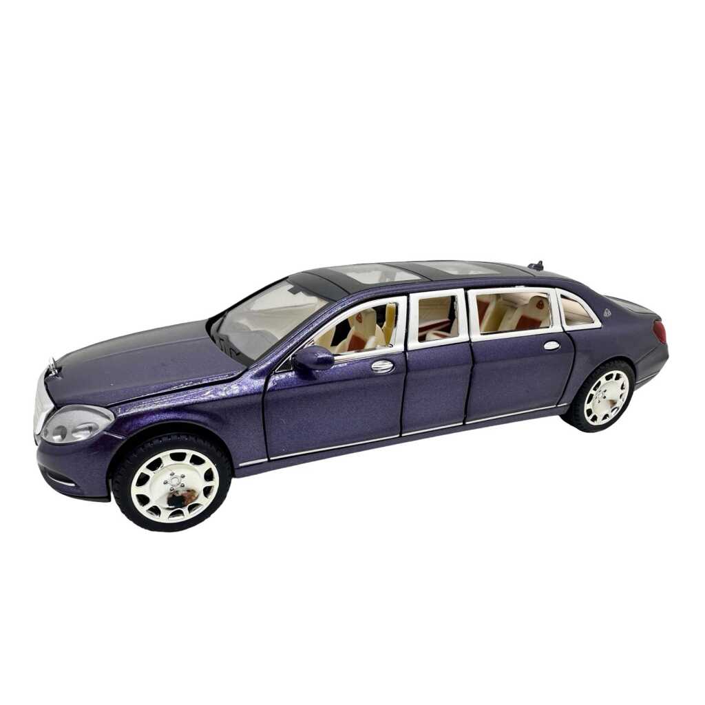 Macheta Mercedes-Maybach Pullman Limuzina bleu 1:24 replica metal lumini si sunete usi capota si portbagaj functionale