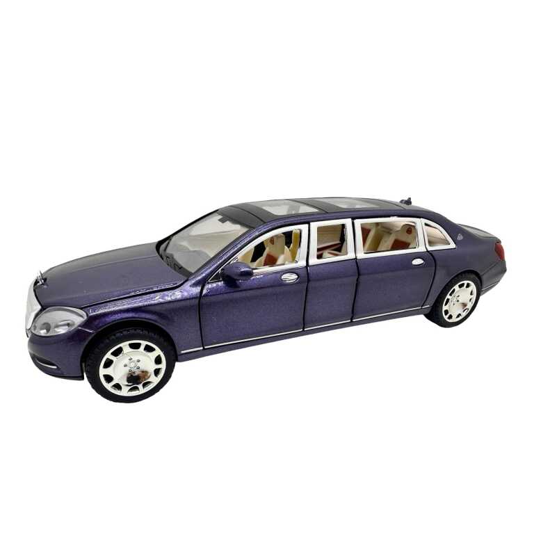 Macheta Mercedes-Maybach Pullman Limuzina bleu 1:24 replica metal lumini si sunete usi capota si portbagaj functionale