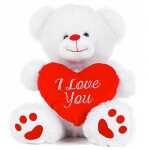 Ursulet de Plus Alb cu Inima Rosie I Love You 27 cm