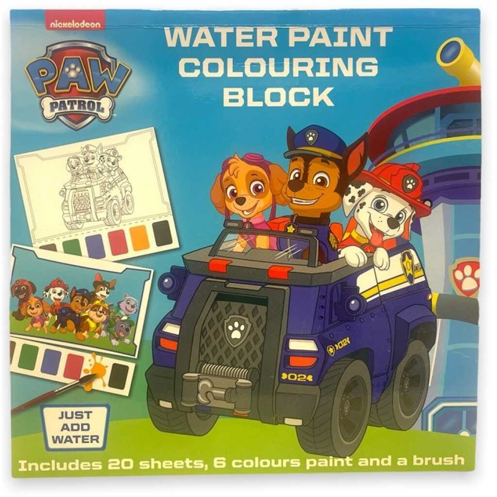 Carte de Colorat cu Acuarele Paw Patrol 20 File si Pensula 20x20cm