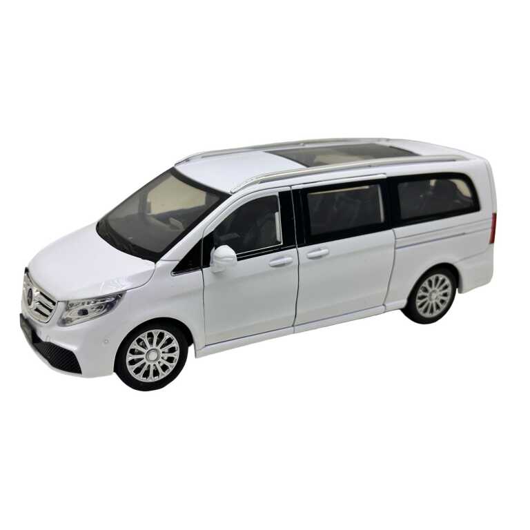 Macheta Mercedes Benz V Class alb V260L 1:24 metal lumini si sunete usi culisante capota si portbagaj functionale