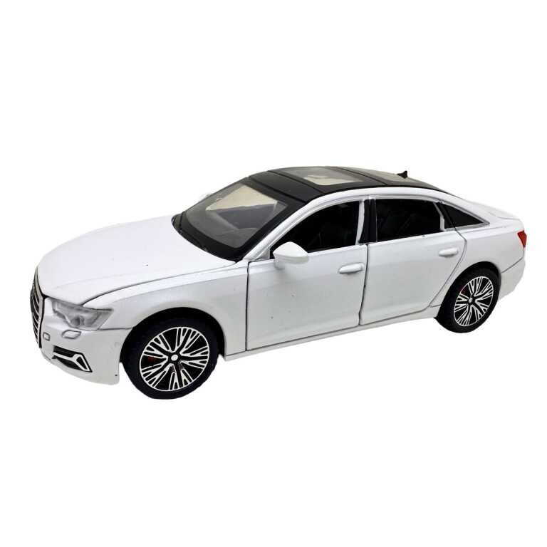 Macheta Audi A6L alb 1:32 replica metal lumini si sunete usi capota si portbagaj functionale