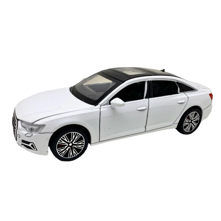 Macheta Audi A6L alb 1:32 replica metal lumini si sunete usi capota si portbagaj functionale