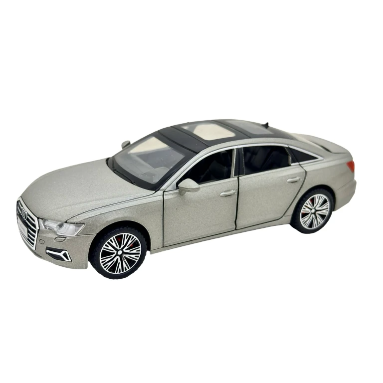 Macheta Audi A6L gri 1:32 replica metal lumini si sunete usi capota si portbagaj functionale