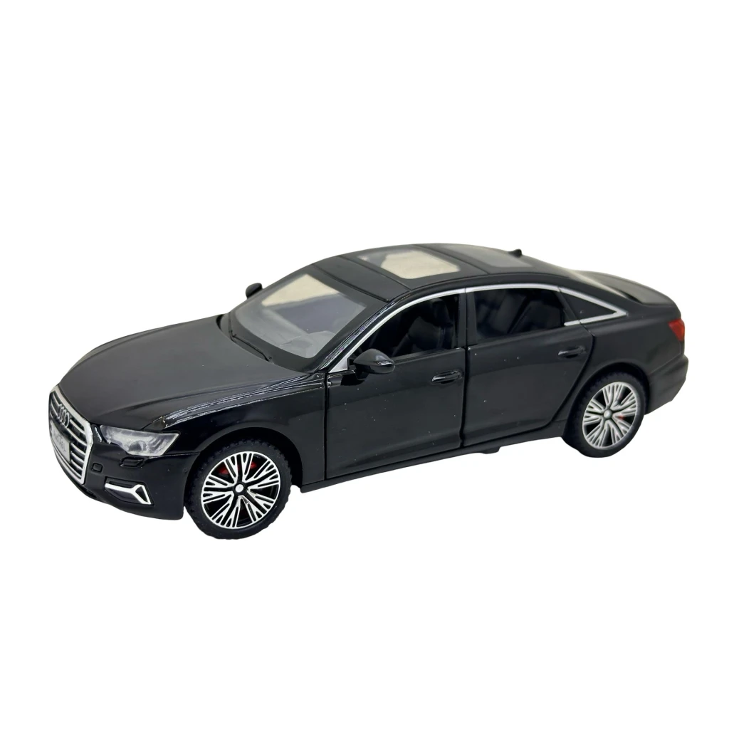 Macheta Audi A6L negru 1:32 replica metal lumini si sunete usi capota si portbagaj functionale
