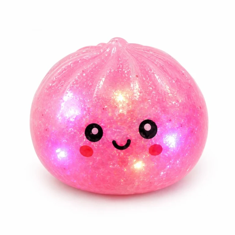 Dumpling Squishy cu Sclipici Bile Transparente si Lumini LED 8.5 cm Antistres