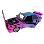 Macheta BMW M3 E30 roz cameleon nichelat 1:24 metal lumini si sunete usi capota si portbagaj functionale - imagine 9